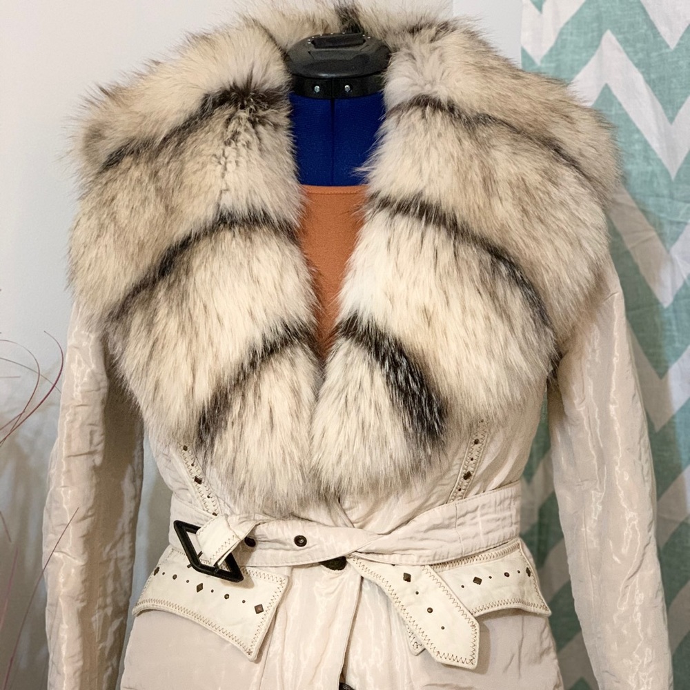 Fox Fur Collar Coat with Leather Trim